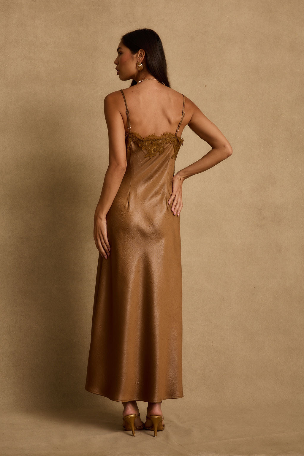 Cordon Bronze Satin Maxi Dress - XL Size - Women's Dresses