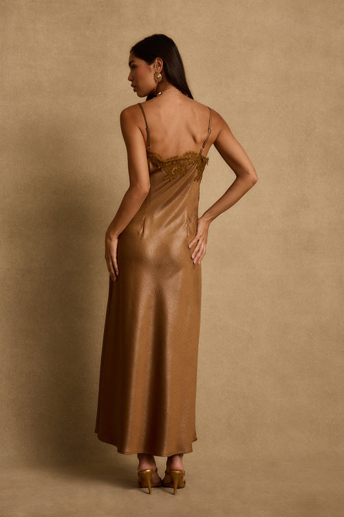Cordon Bronze Satin Maxi Dress