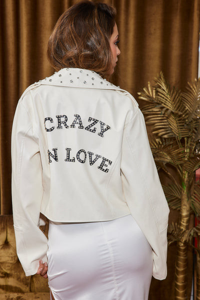 Crazy In Love Ivory Faux Leather Jacket