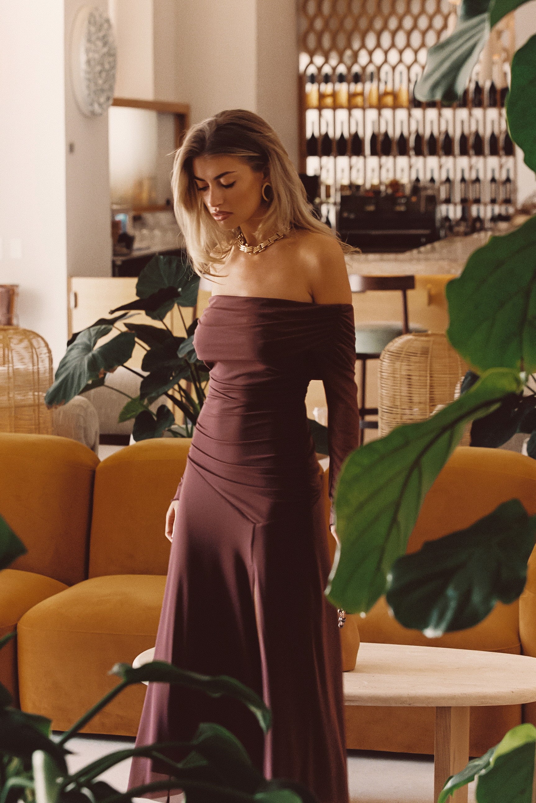 Cairo Merlot Mesh Maxi Dress - S Size - Women's Dresses