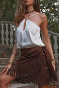 Canela Espresso Satin Fringe Sarong
