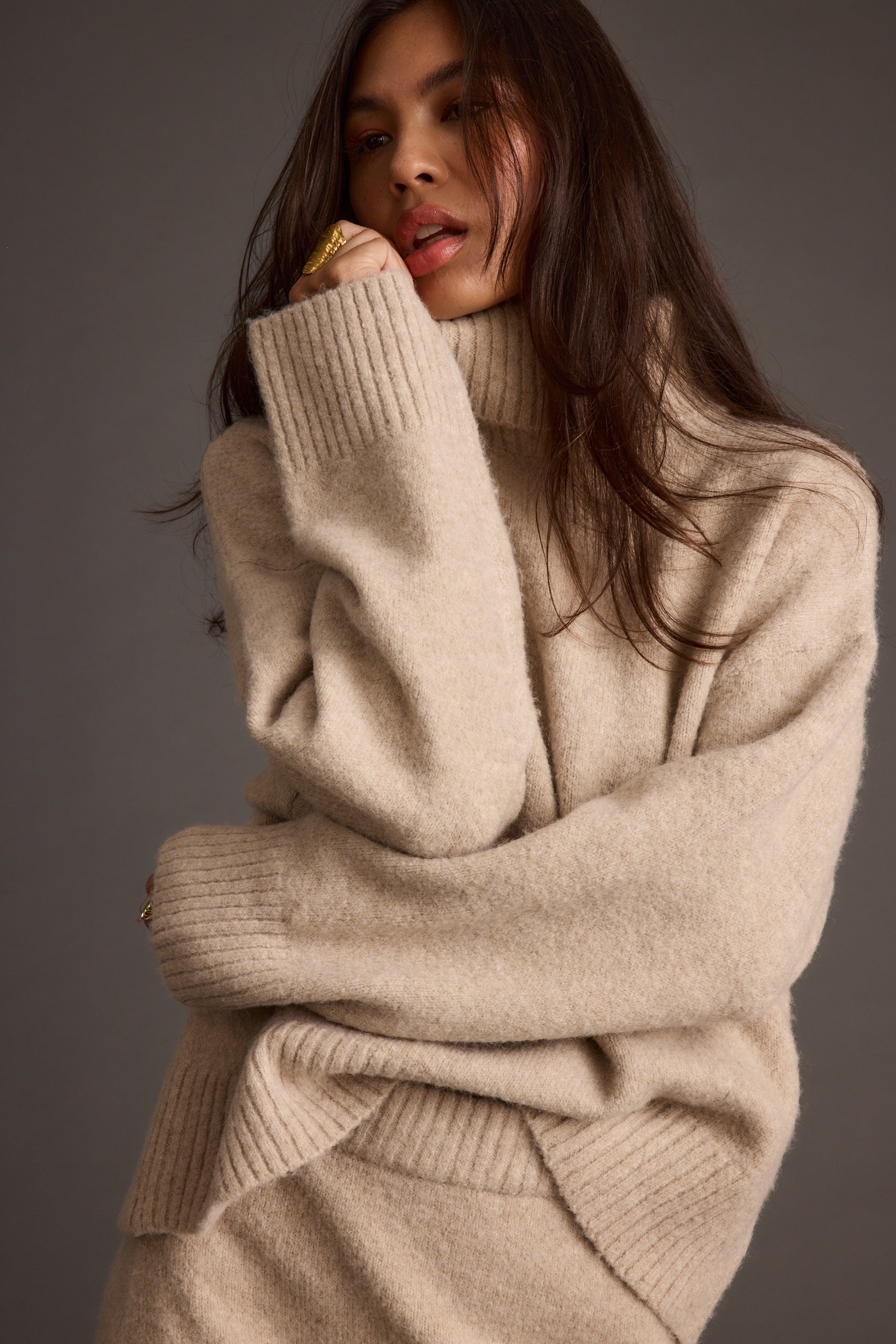 Cedar Oatmeal Oversized Sweater Turtleneck