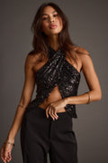 Celestine Black Sequin Halter Top