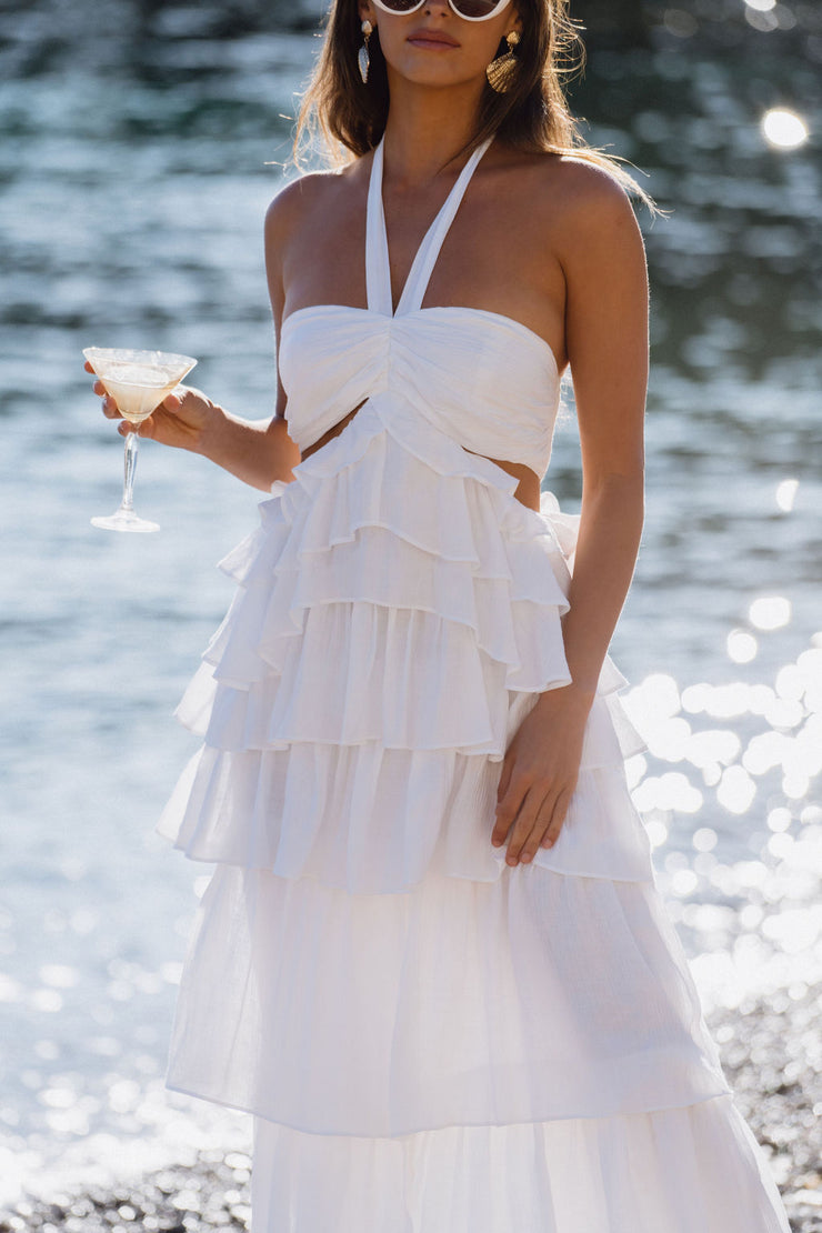 Chateau White Ruffle Maxi Dress – 12th Tribe