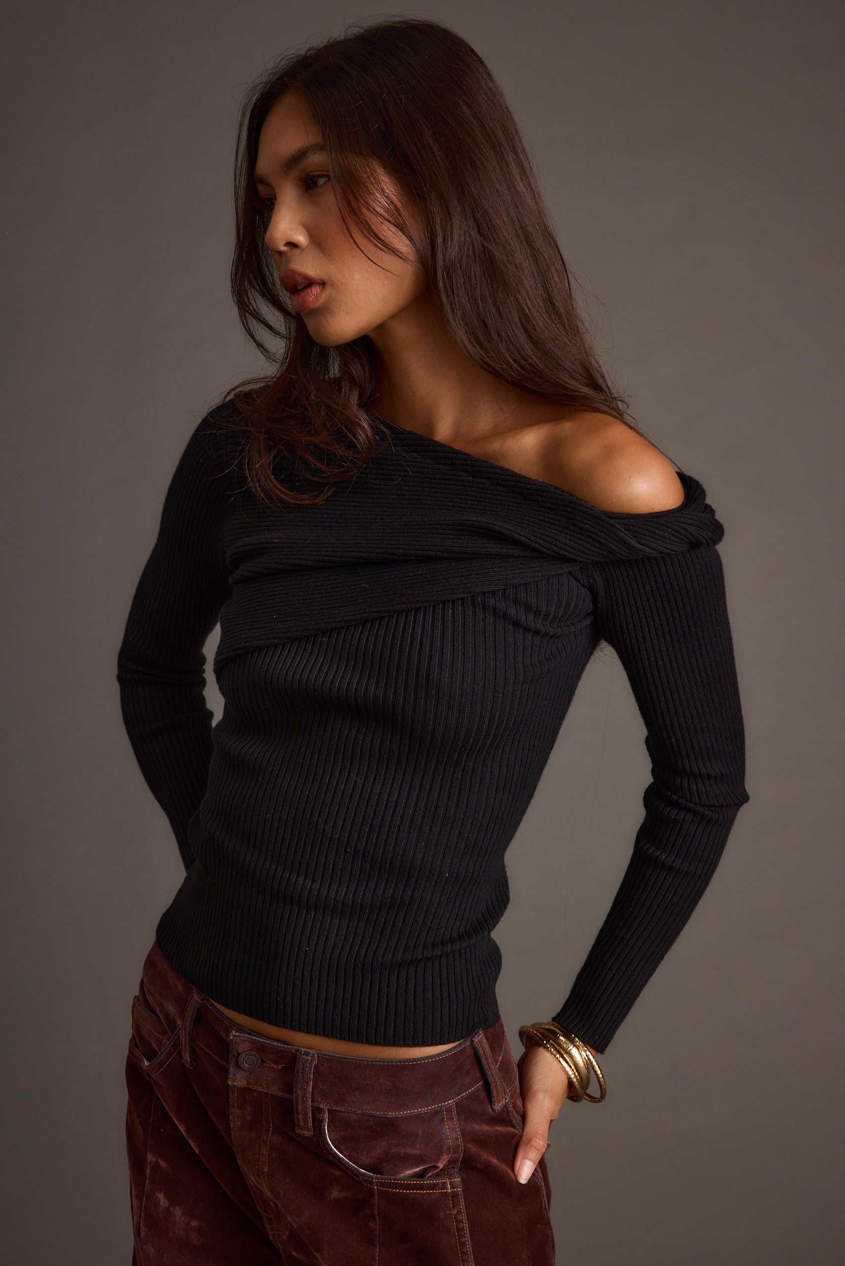 Cindy Black Asymmetrical Sweater