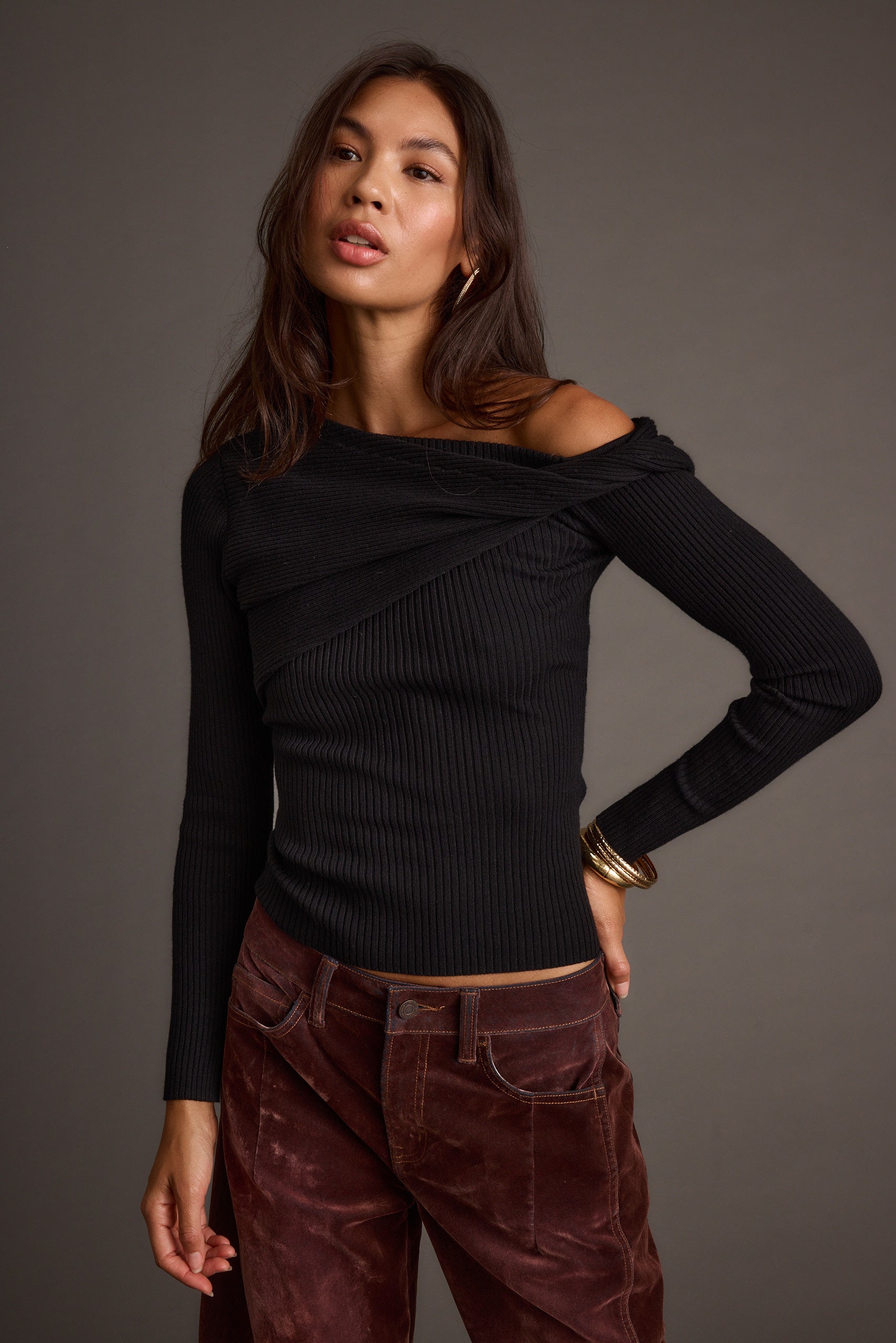 Cindy Black Asymmetrical Sweater