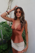 Clarah Terracotta Satin Tank