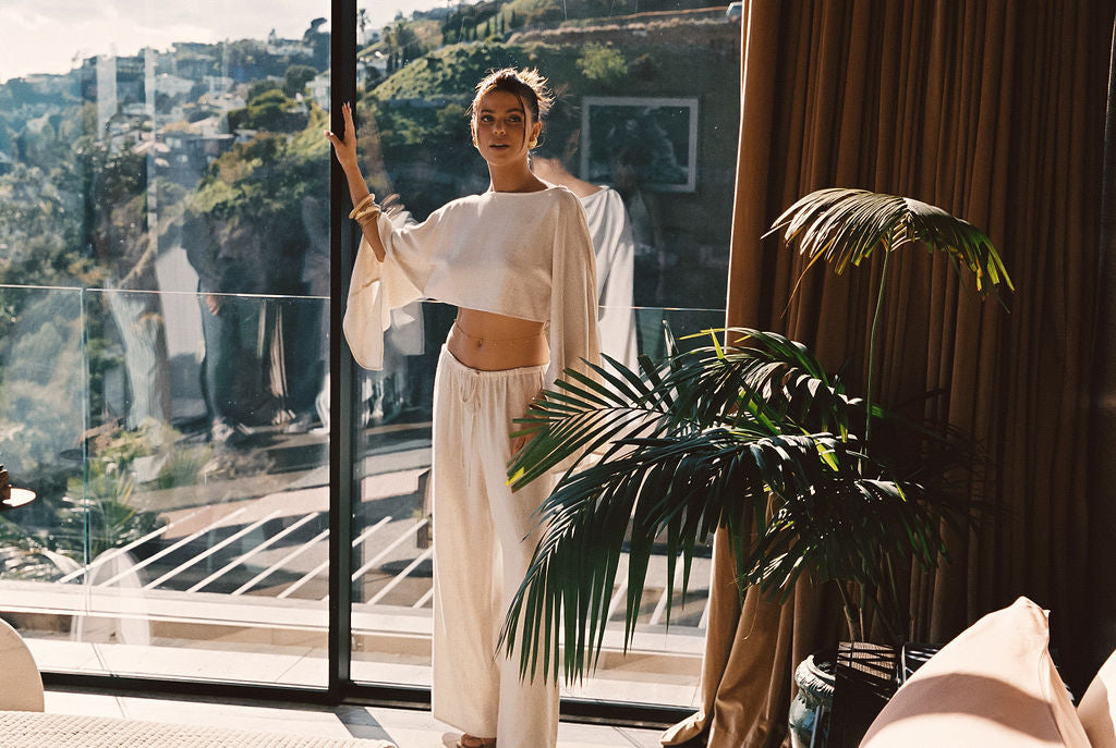 Additional view of the Clear Breeze Natural Linen Top from a different perspective.
