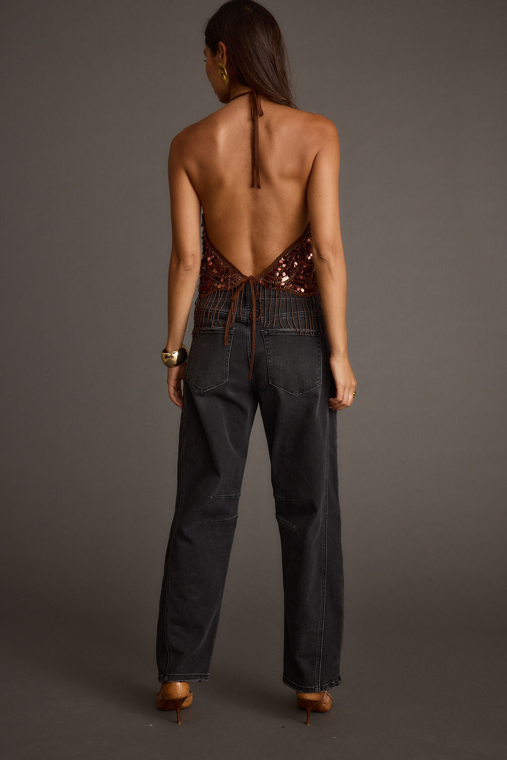 Cleo Espresso Beaded Halter Top