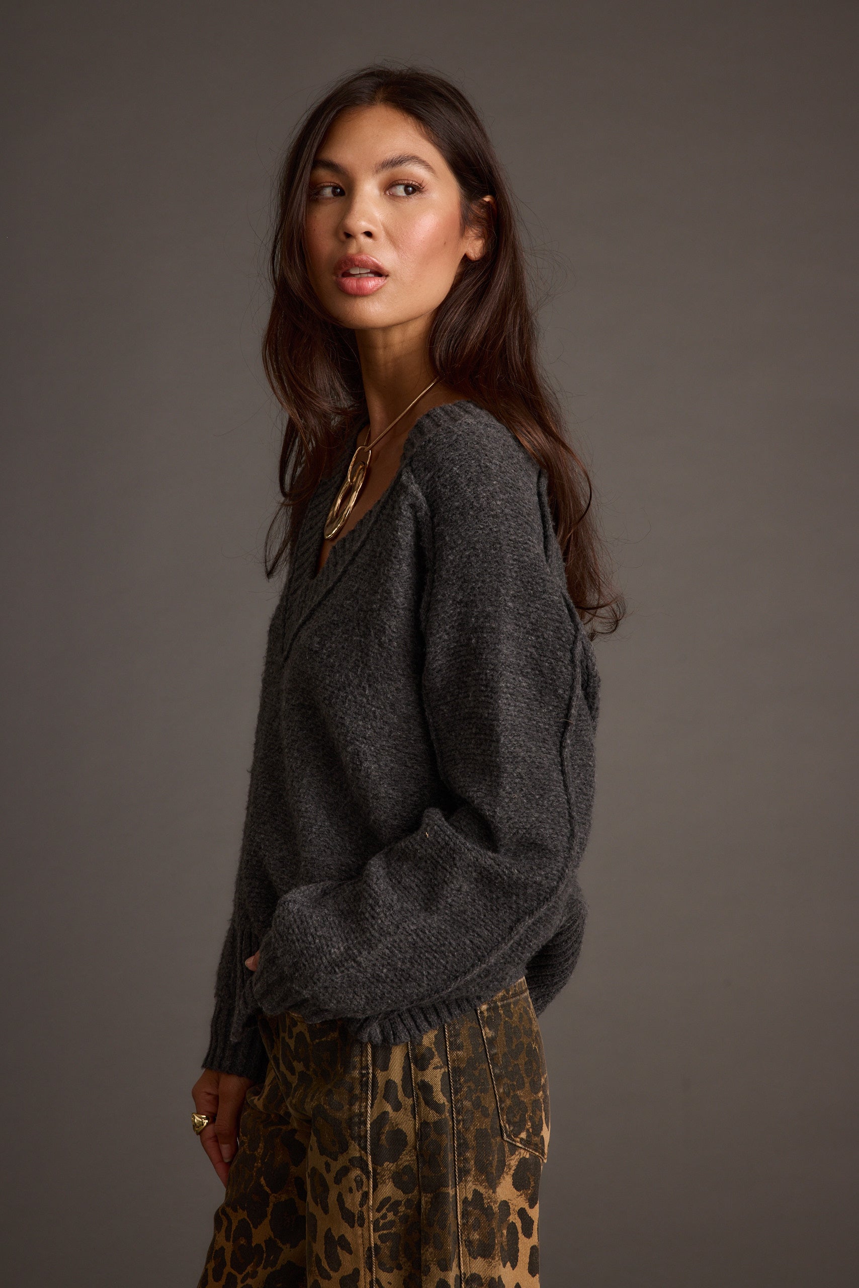 Colorado Charcoal V Neck Sweater