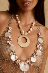 Coral Gold Beaded Necklace