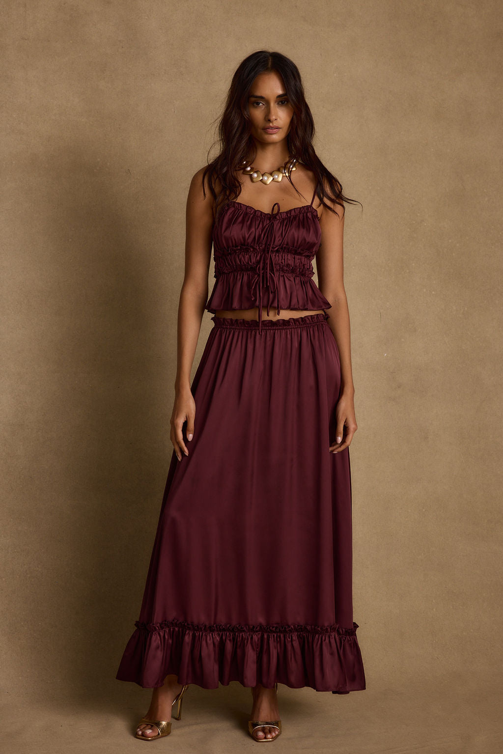 Dahlia Mulberry Satin Maxi Skirt