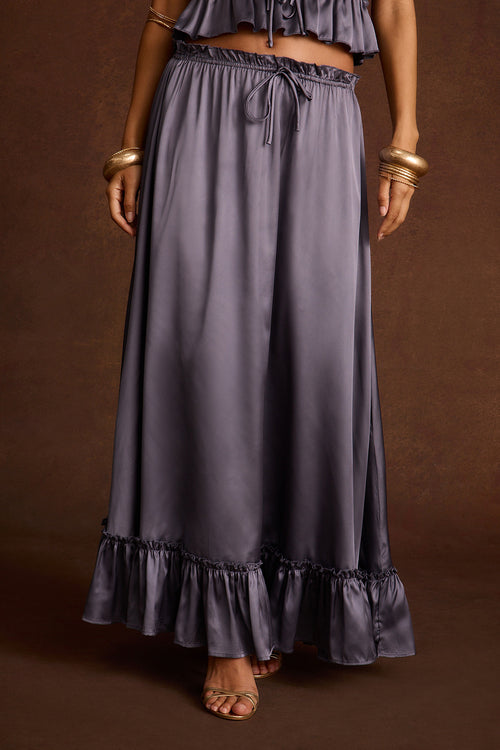 Dahlia Slate Satin Maxi Skirt