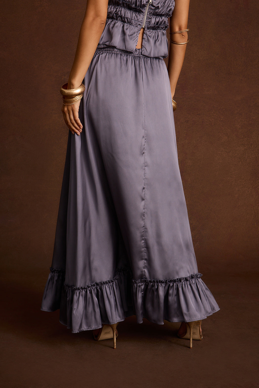 Dahlia Slate Satin Maxi Skirt