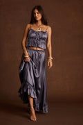 Dahlia Slate Satin Maxi Skirt