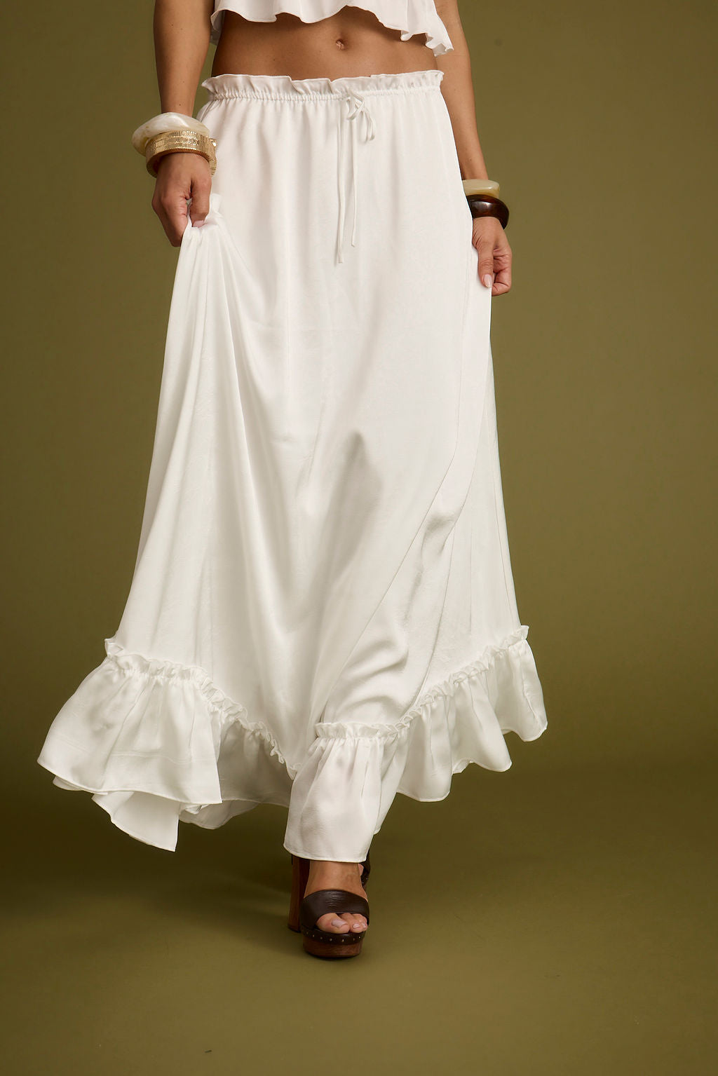 Dahlia White Satin Maxi Skirt