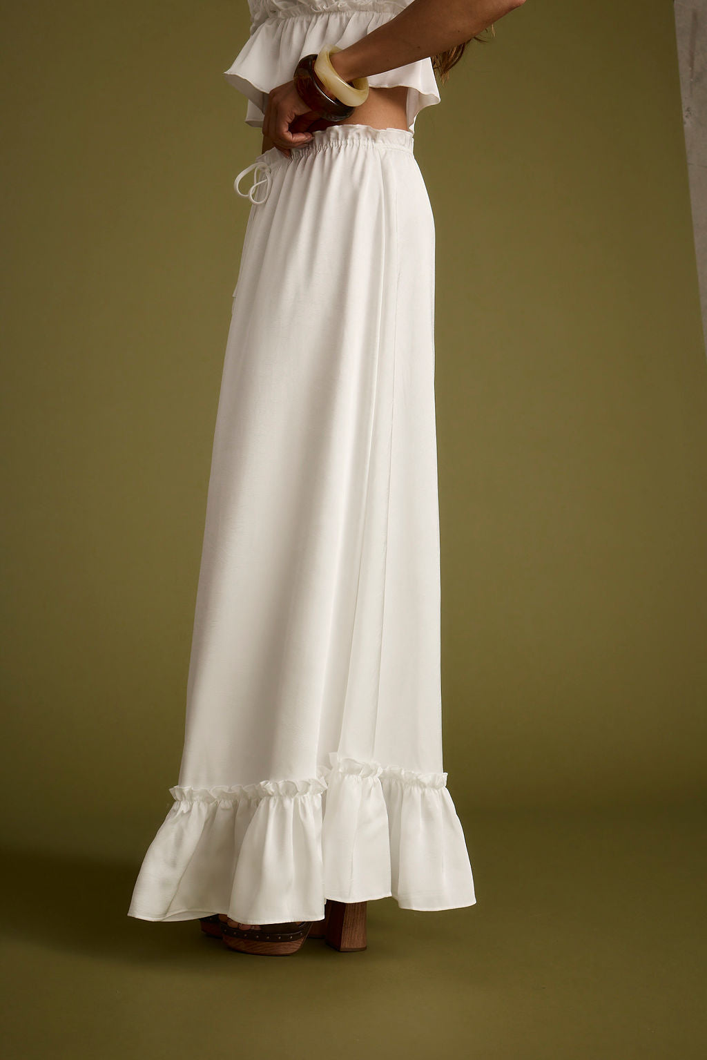 Dahlia White Satin Maxi Skirt