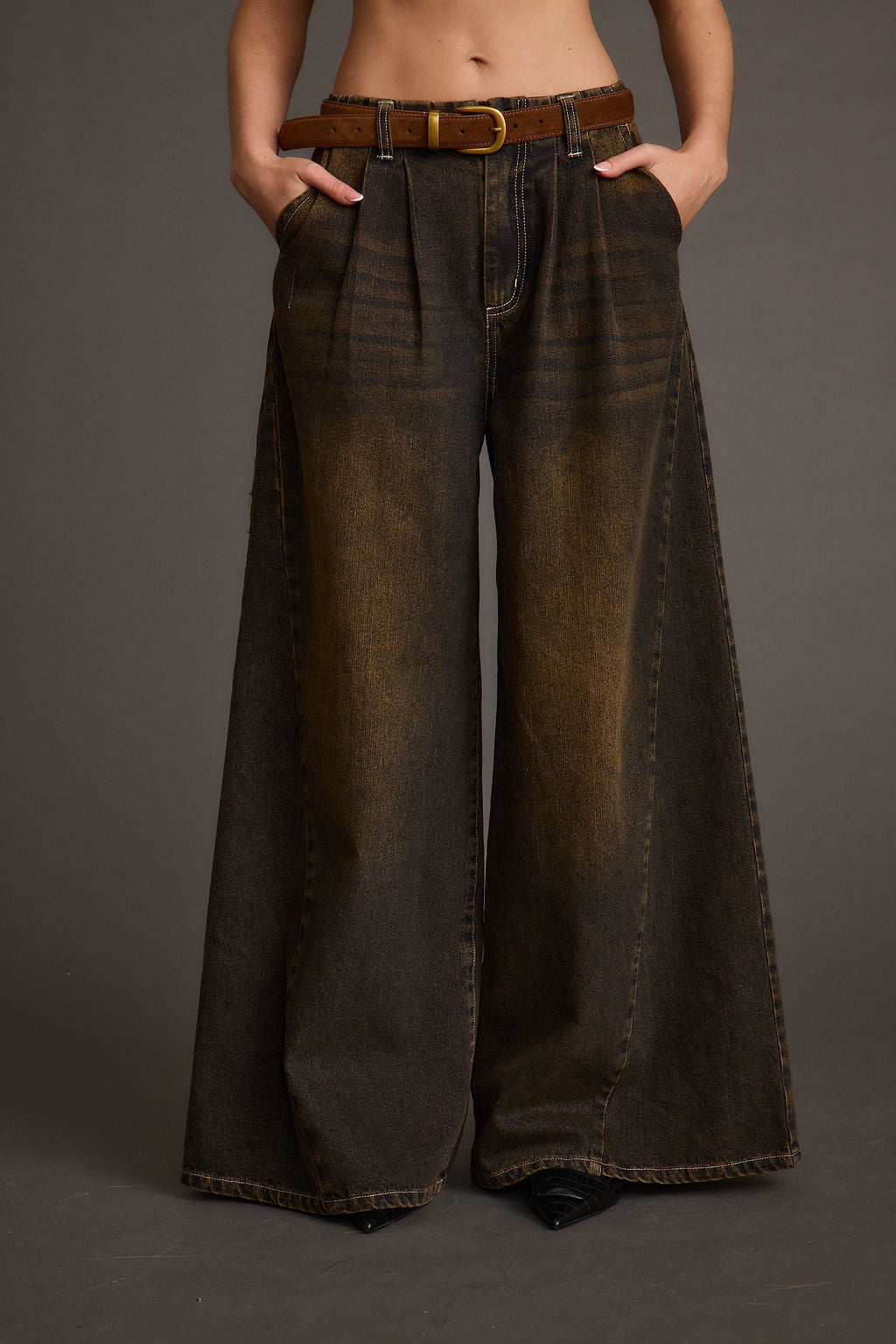 Dakota Washed Black Wide Leg Jeans