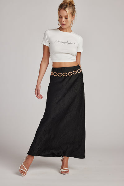 Delanie Black Satin Maxi Skirt