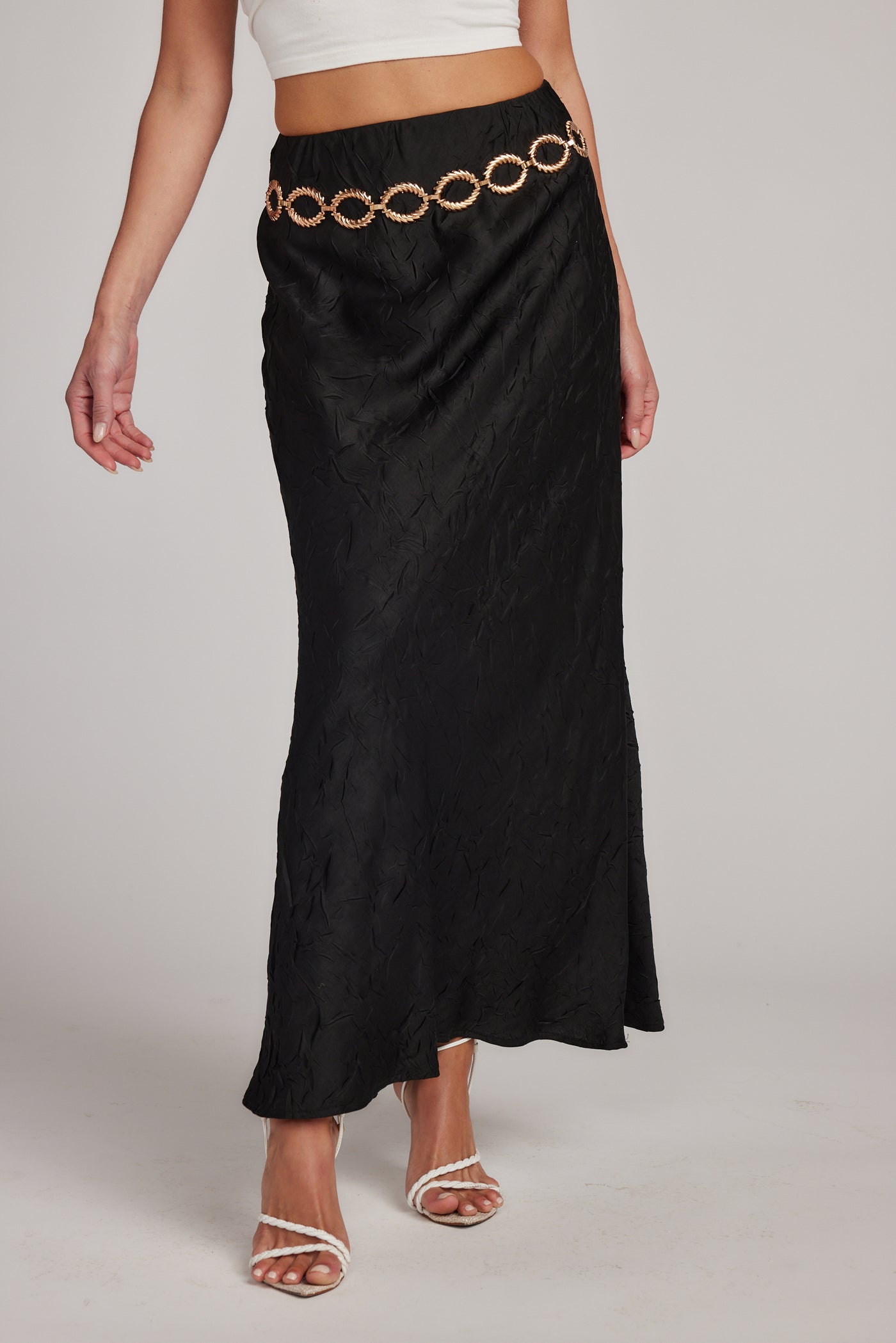 Delanie Black Satin Maxi Skirt