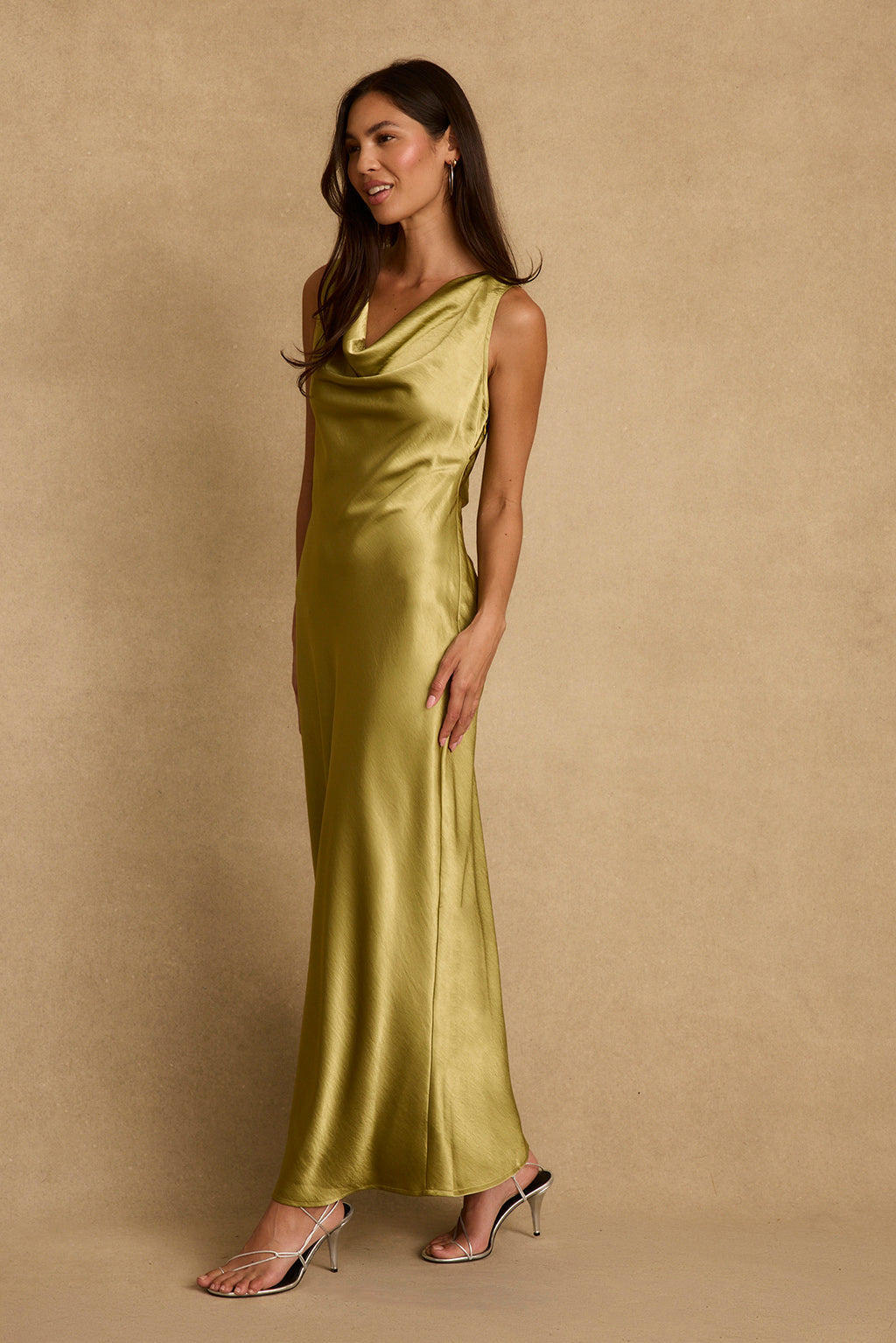 Dolce Chartreuse Satin Maxi Dress - S Size - Women's Dresses