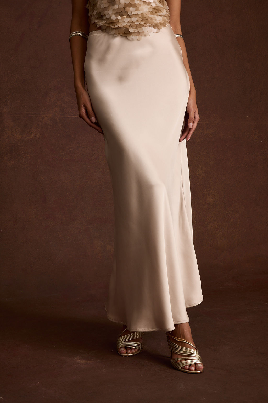 Dolce Champagne Satin Maxi Skirt