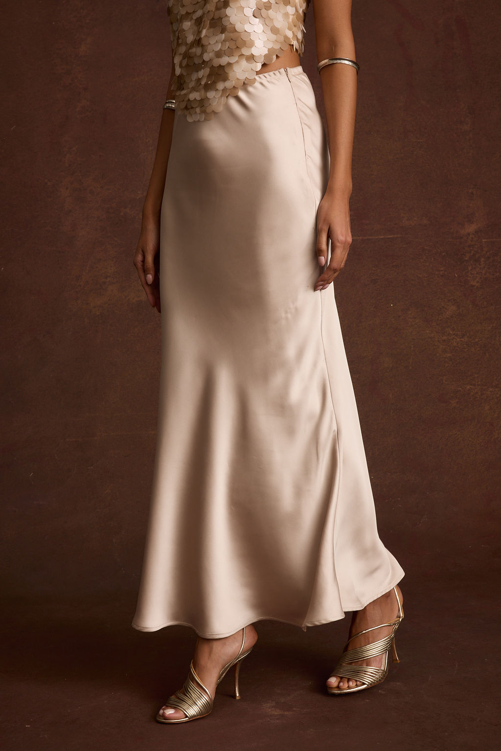 Dolce Champagne Satin Maxi Skirt