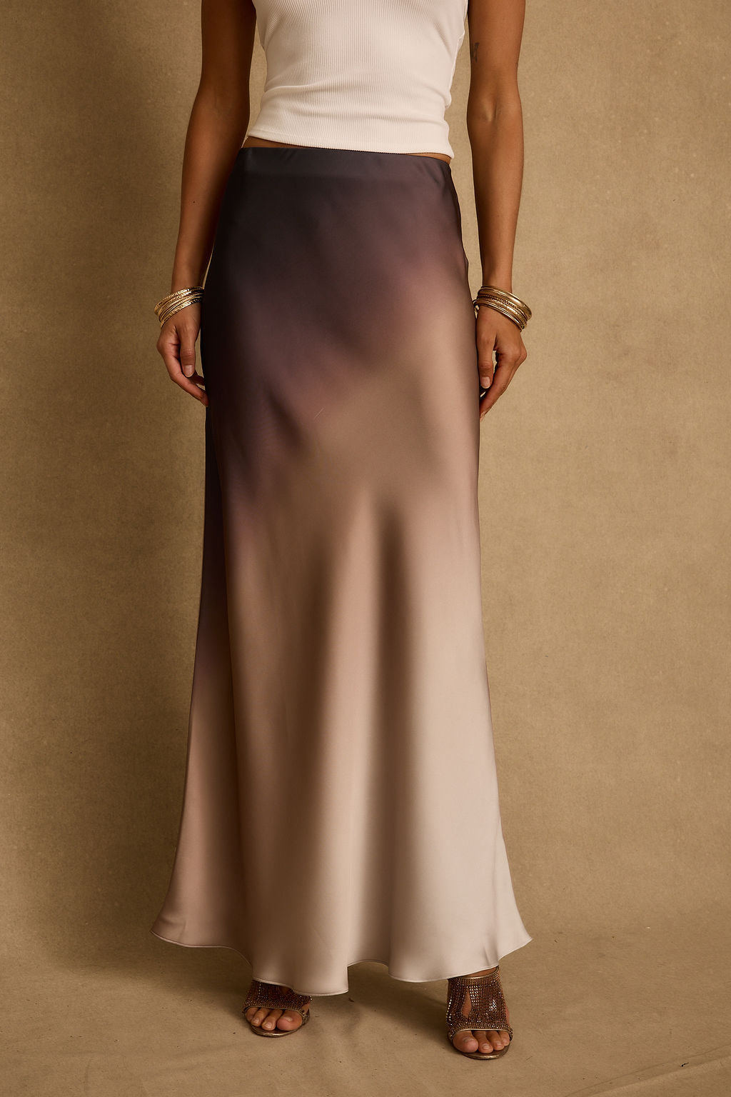 Dolce Mocha Ombre Satin Maxi Skirt