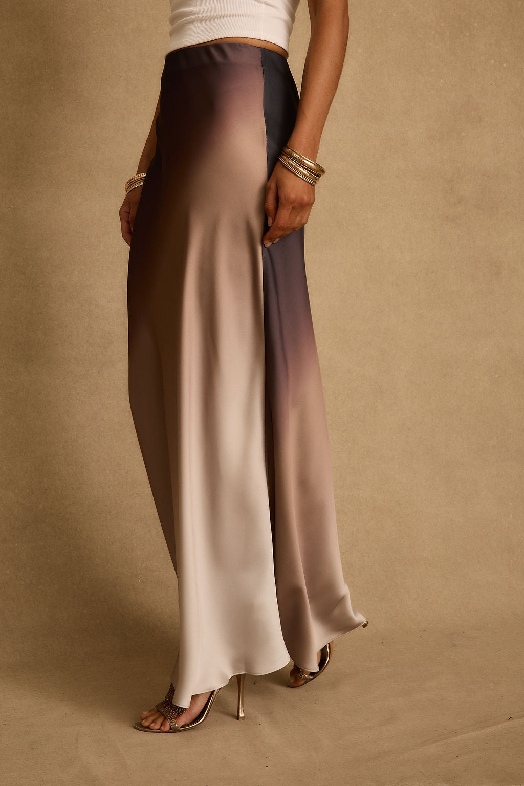Dolce Mocha Ombre Satin Maxi Skirt