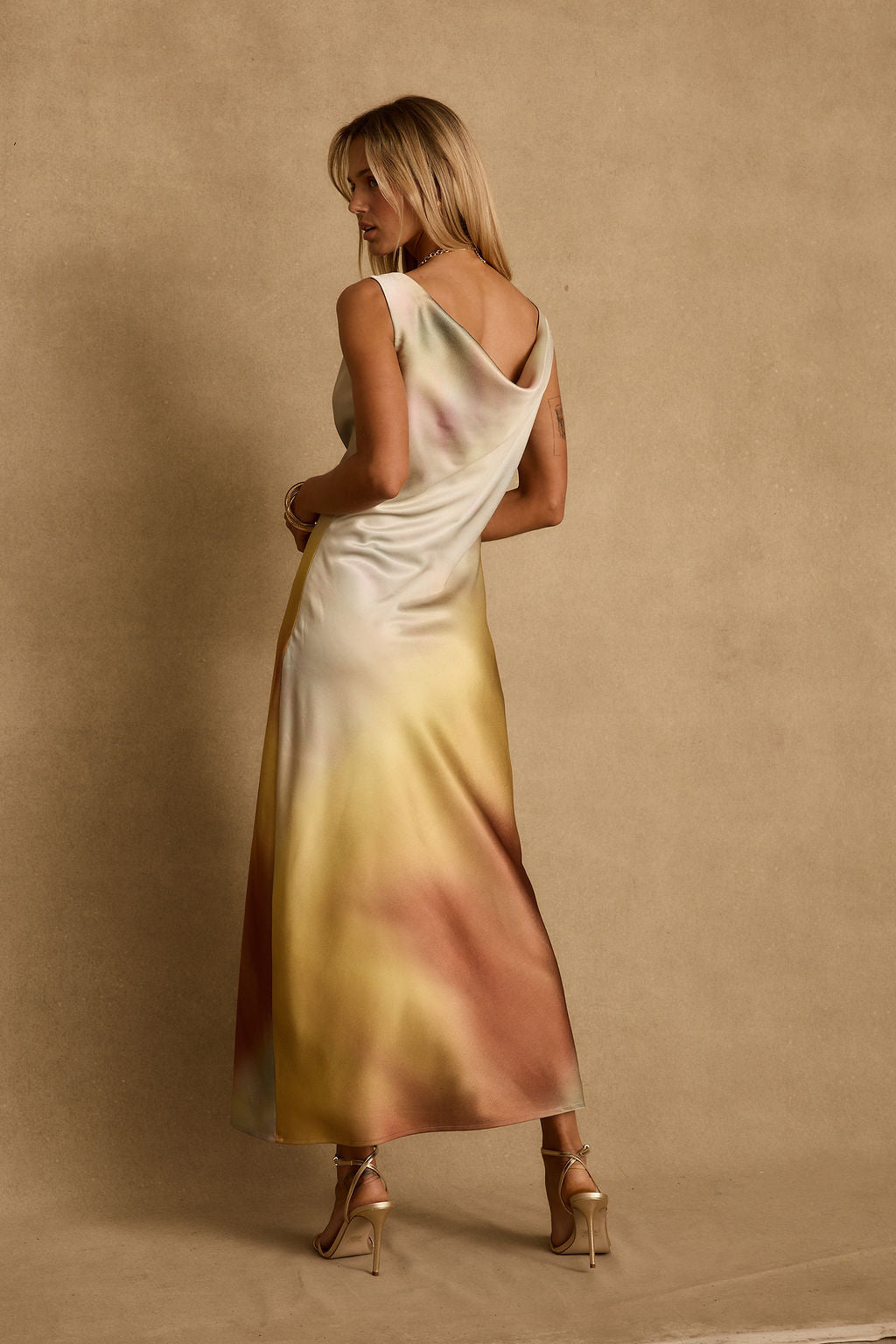 Dolce Golden Ombre Cowl Maxi Dress