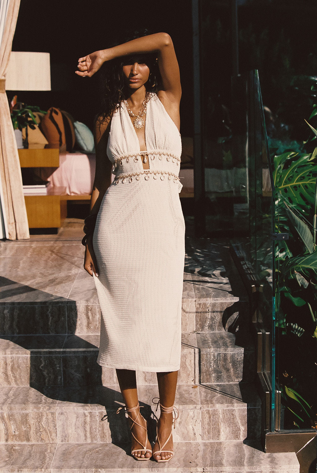 Divine Ivory Shell Embellished Midi Dress