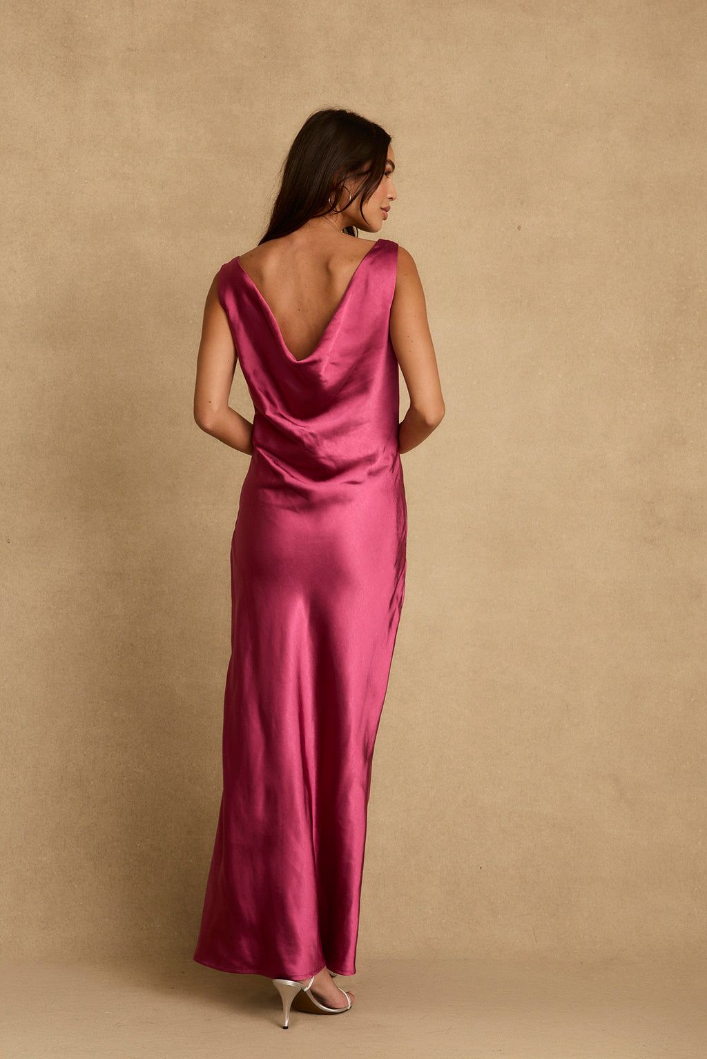 Dolce Fuchsia Satin Maxi Dress - S Size - Women's Dresses