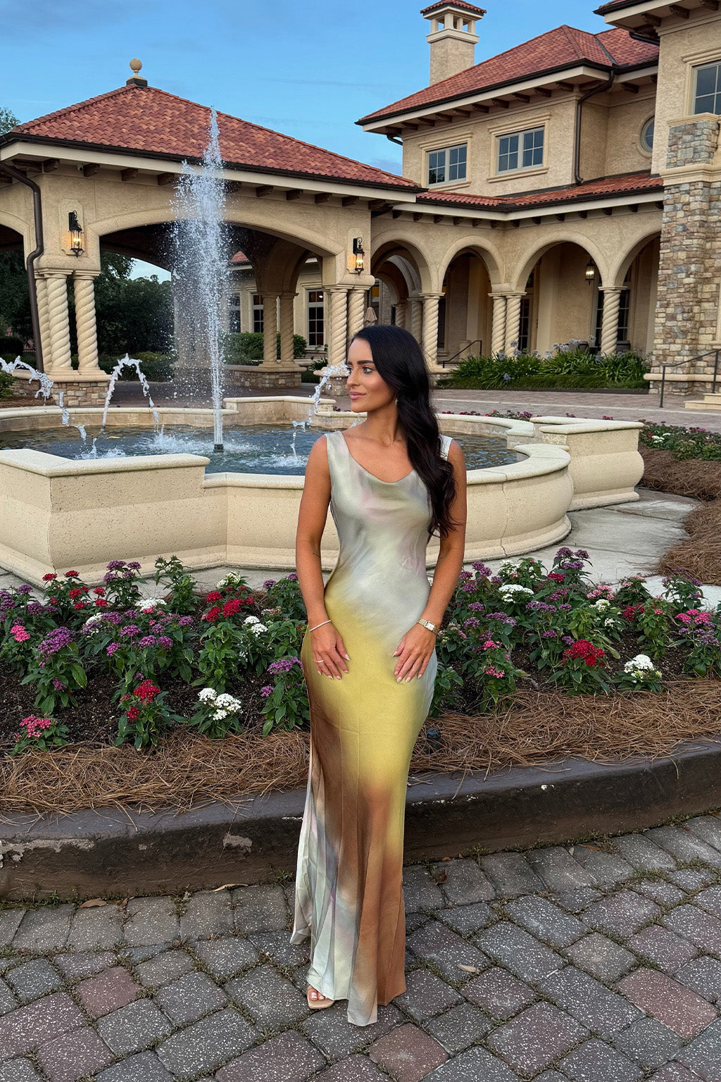 Dolce Golden Ombre Cowl Maxi Dress - XS Size - Women's Dresses