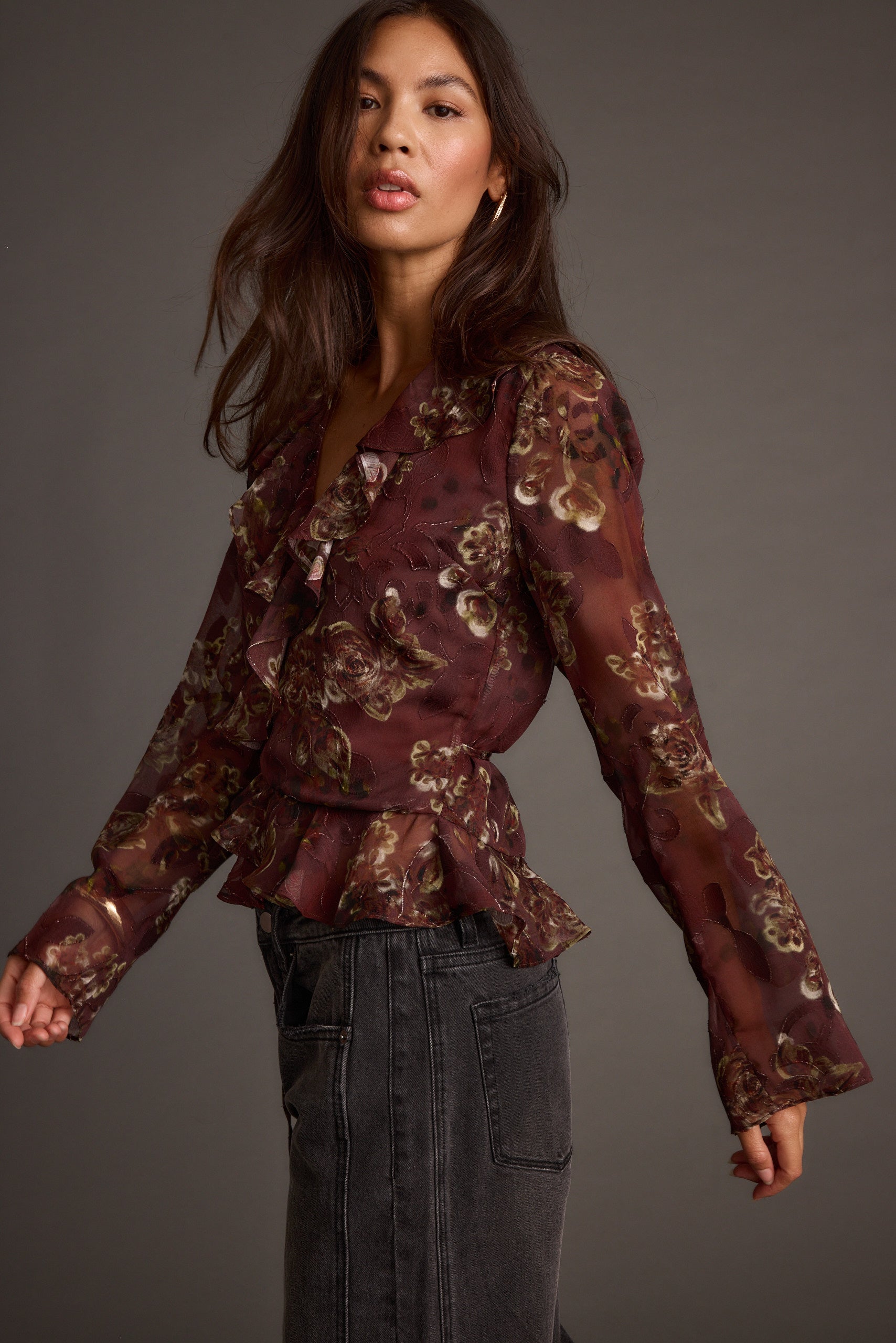 Dominique Plum Floral Blouse