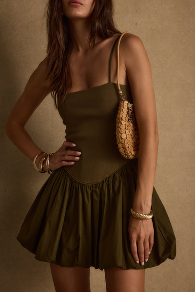 Eternal Olive Bubble Hem Mini Dress | 12th Tribe