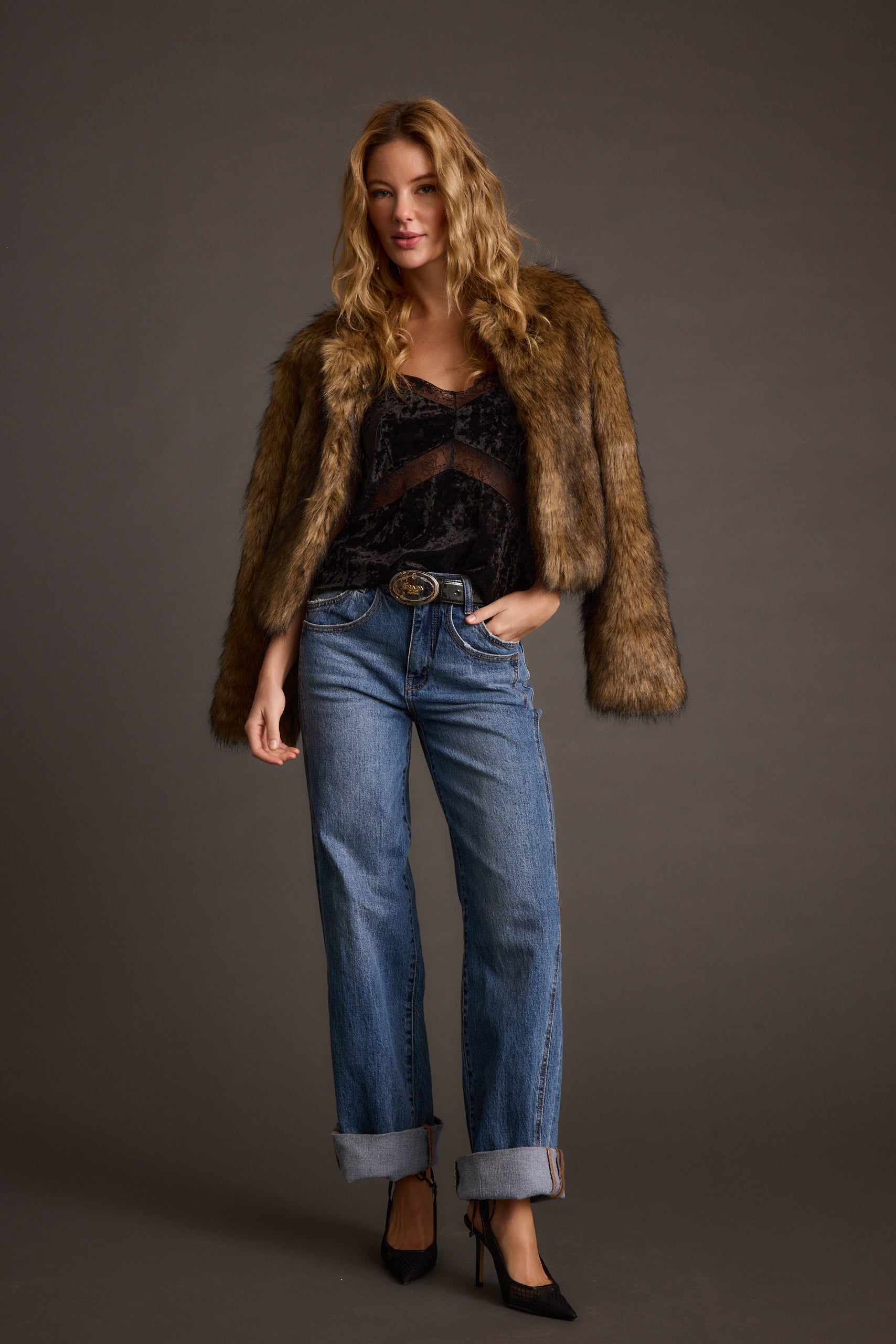 Misty Brown Faux Fur Coat