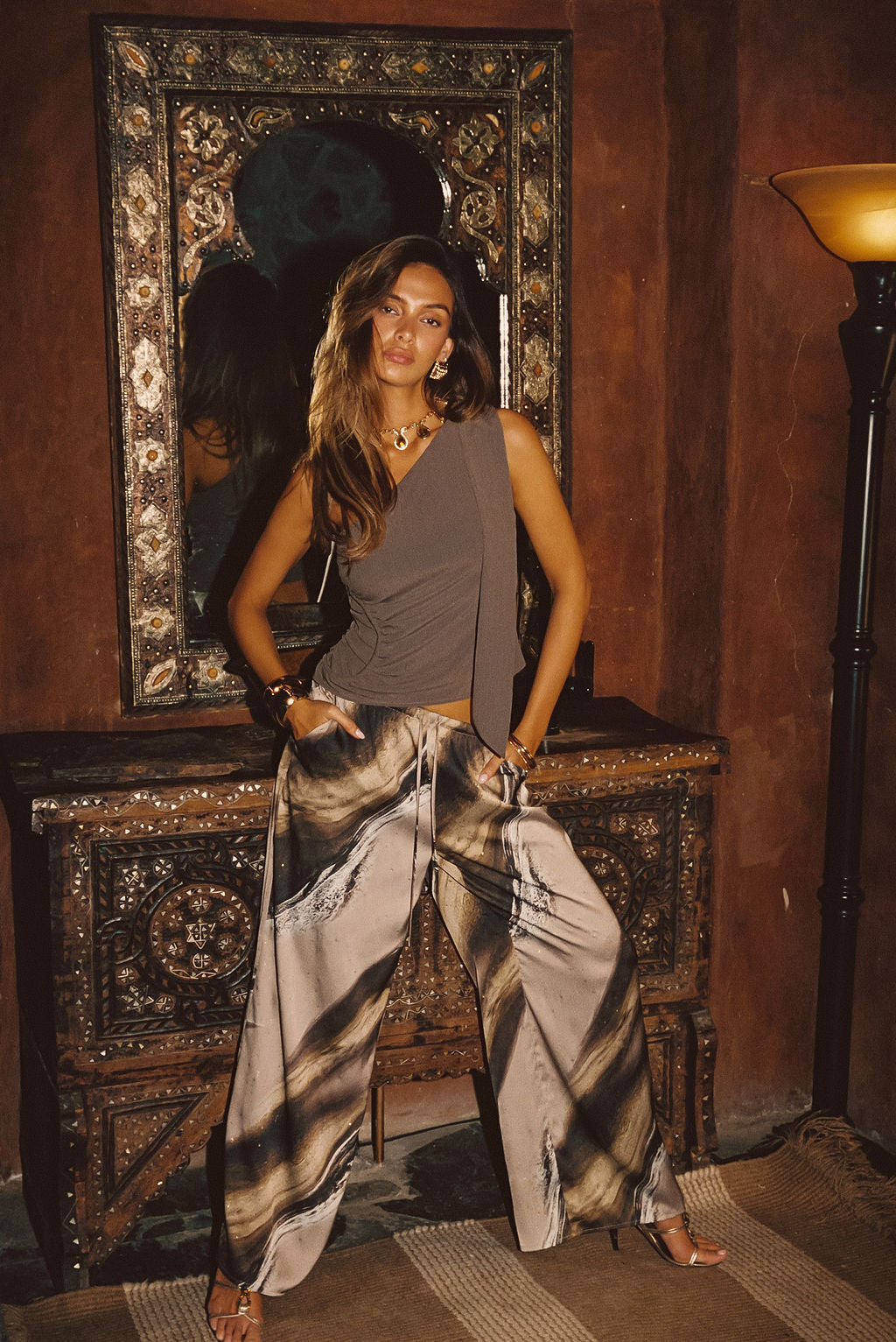 Clear Breeze Marble Satin Pants