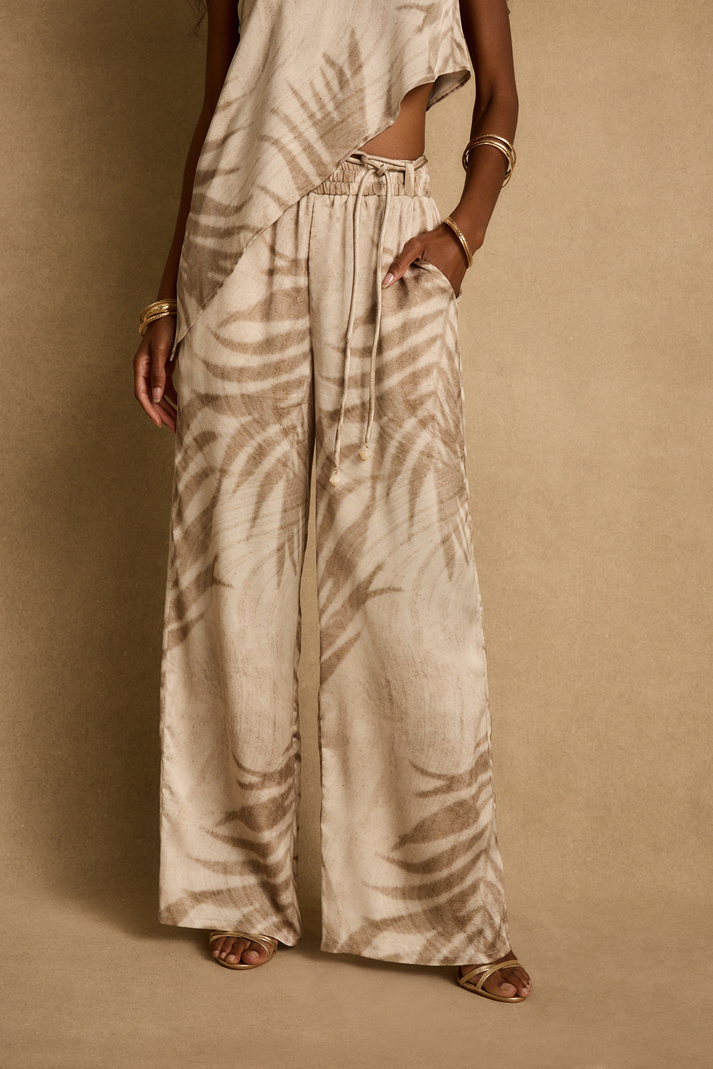 Clear Breeze Mocha Zebra Satin Pants | 12th Tribe