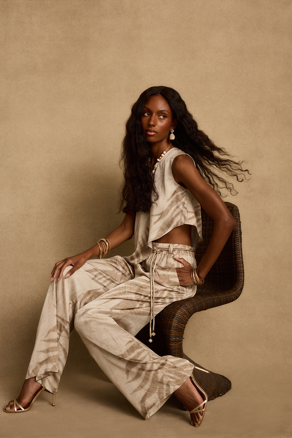 Clear Breeze Mocha Zebra Satin Pants | 12th Tribe
