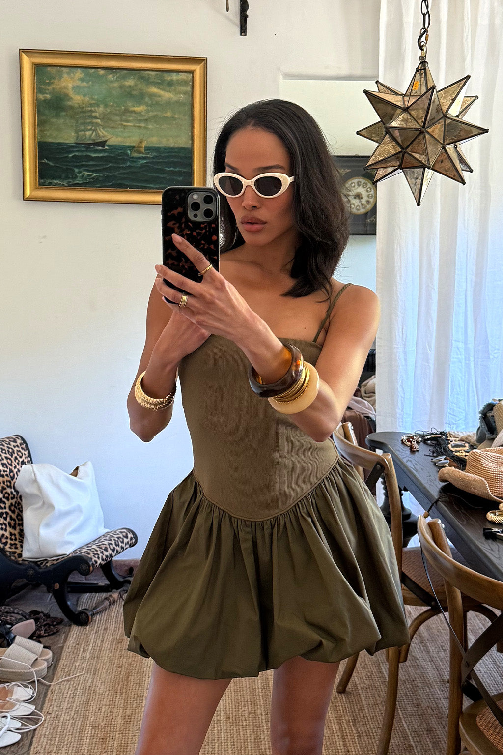 Eternal Olive Bubble Hem Mini Dress