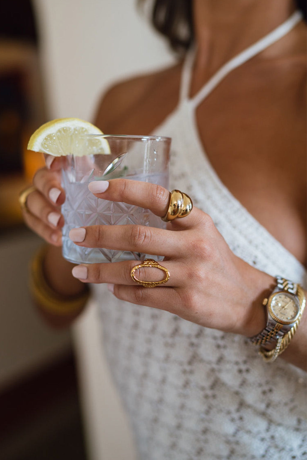 Evelina Gold Textured Open Oval Ring