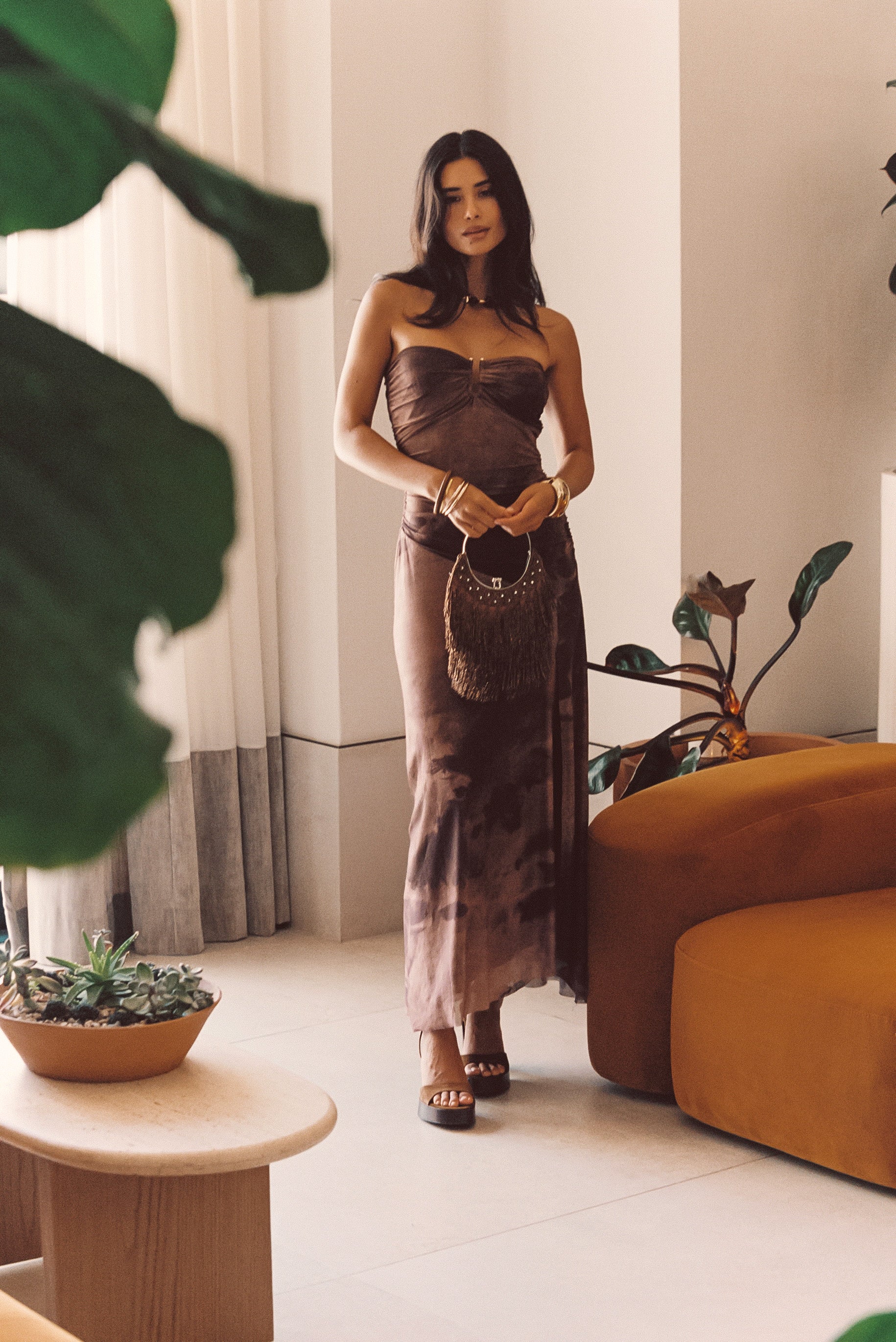 Everly Mocha Mesh Midi Dress