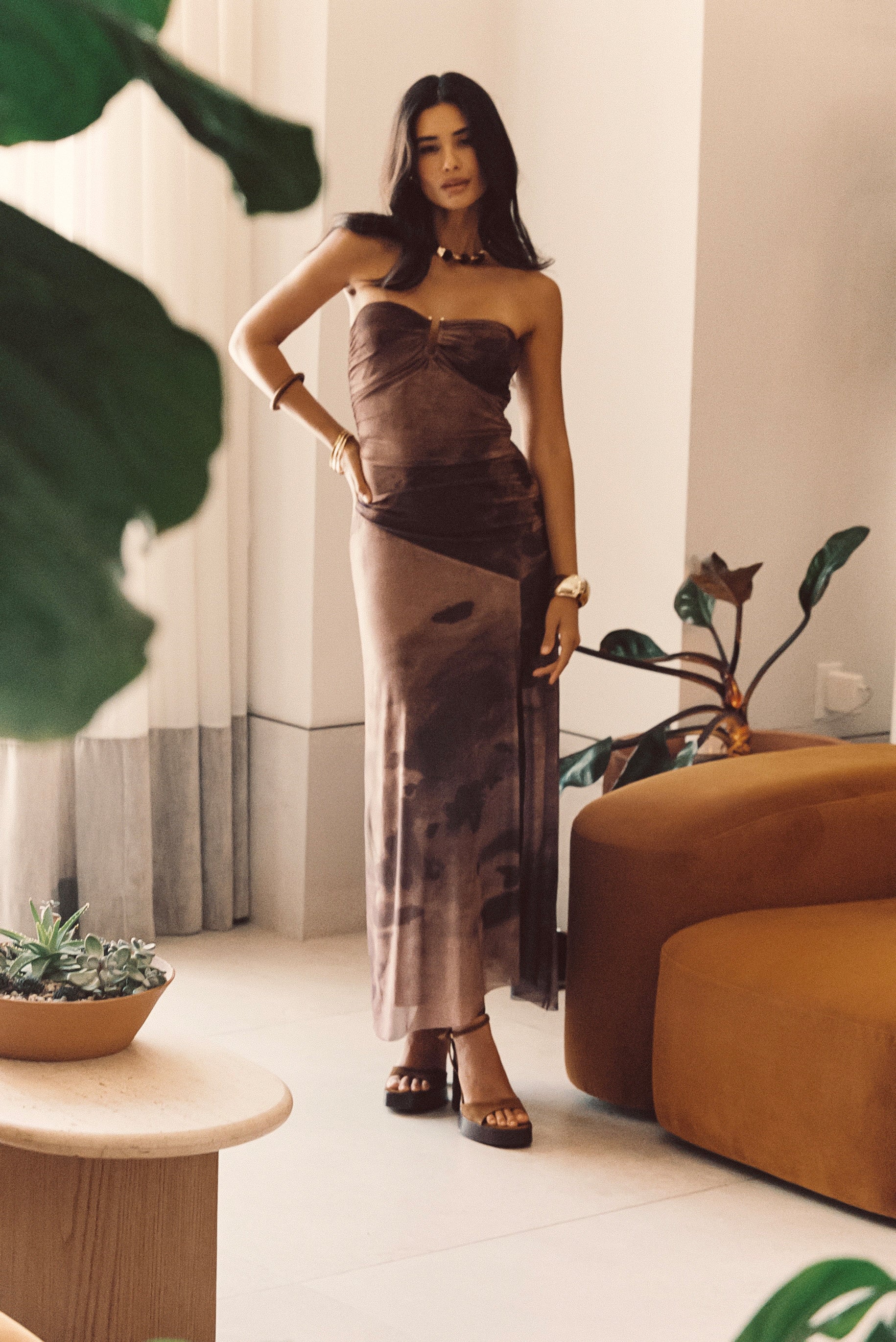 Everly Mocha Mesh Midi Dress