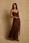 Fina Mocha Satin Maxi Dress