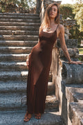 Fina Mocha Satin Maxi Dress