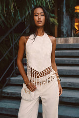 Liora Ivory Jacquard Halter Top