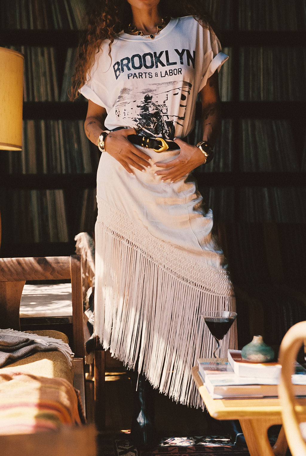 Frankie Cream Satin Jacquard Fringe Midi Skirt