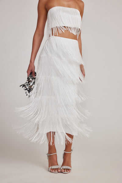 Gatsby White Fringe Midi Skirt