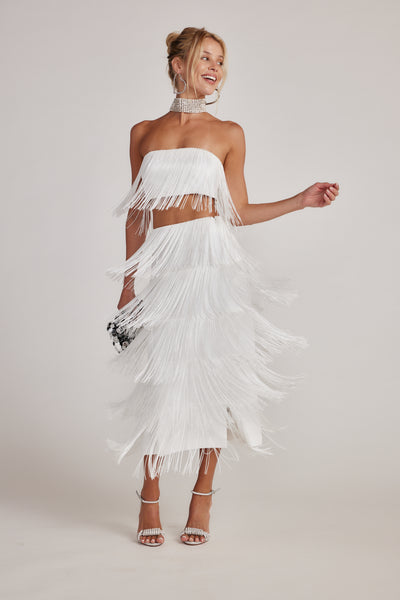 Gatsby White Fringe Midi Skirt