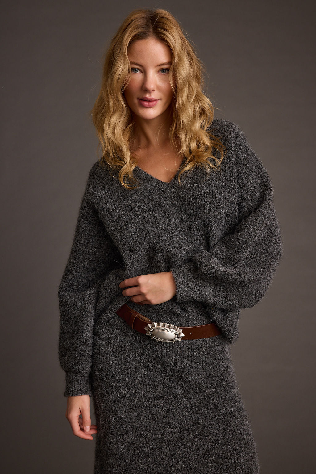 Glacier Charcoal V Neck Sweater